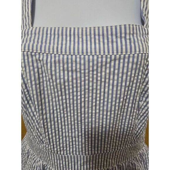 Blue & White Striped Tie-Back Sleeveless Romper Dress With Pockets - Picture 3 of 9